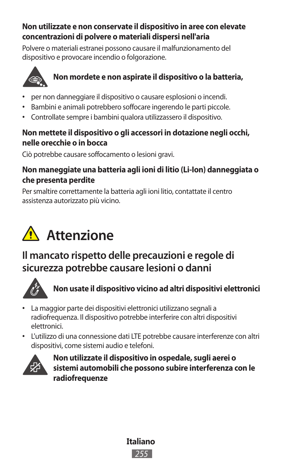 Attenzione | Samsung GT-N5110 User Manual | Page 256 / 558