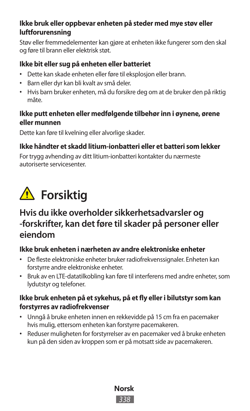 Forsiktig | Samsung GT-N5110 User Manual | Page 339 / 558