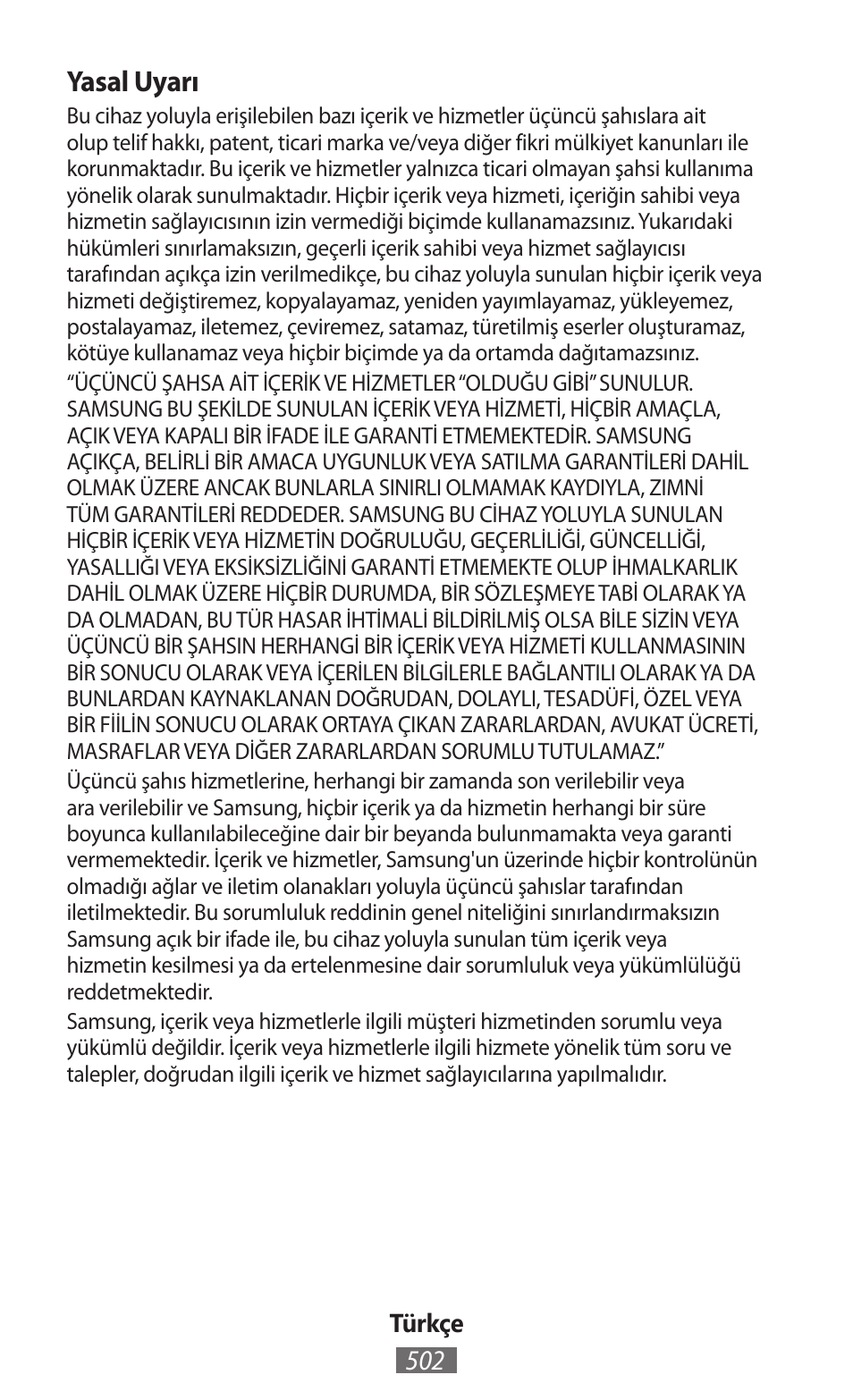 Yasal uyarı | Samsung GT-N5110 User Manual | Page 503 / 558
