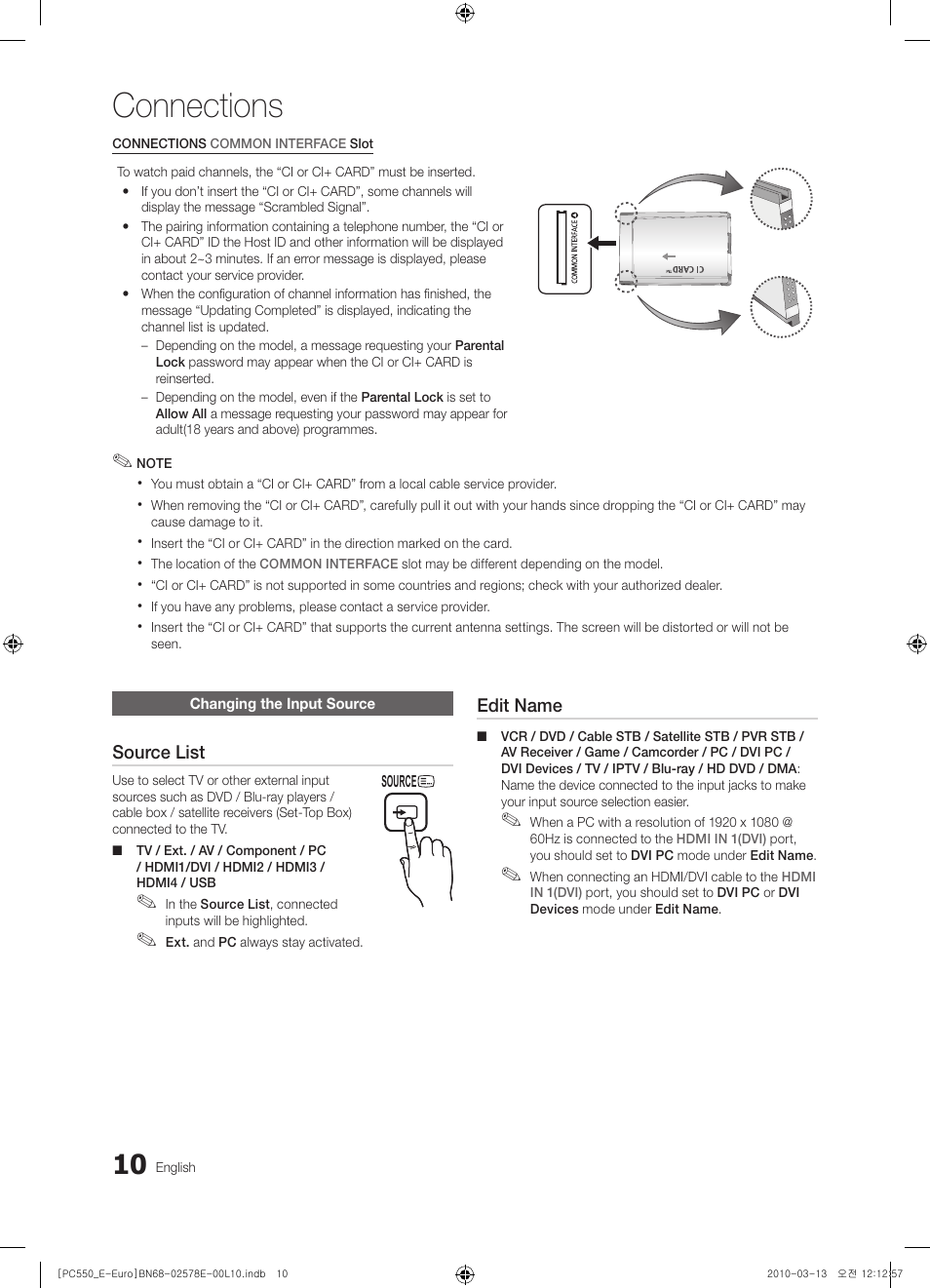 Connections | Samsung PS50C550G1W User Manual | Page 10 / 501