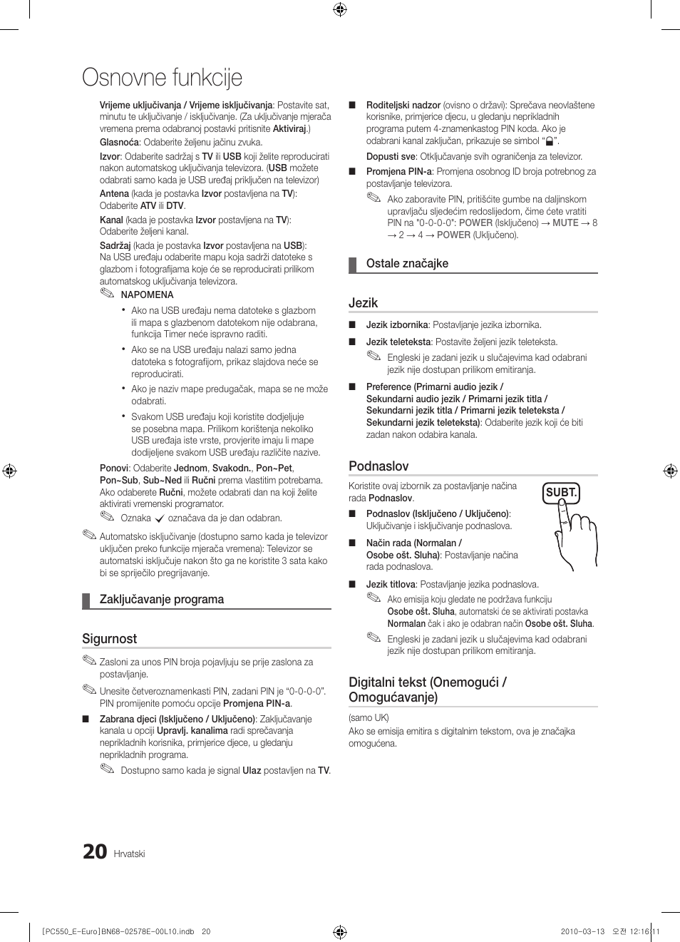 Osnovne funkcije | Samsung PS50C550G1W User Manual | Page 270 / 501