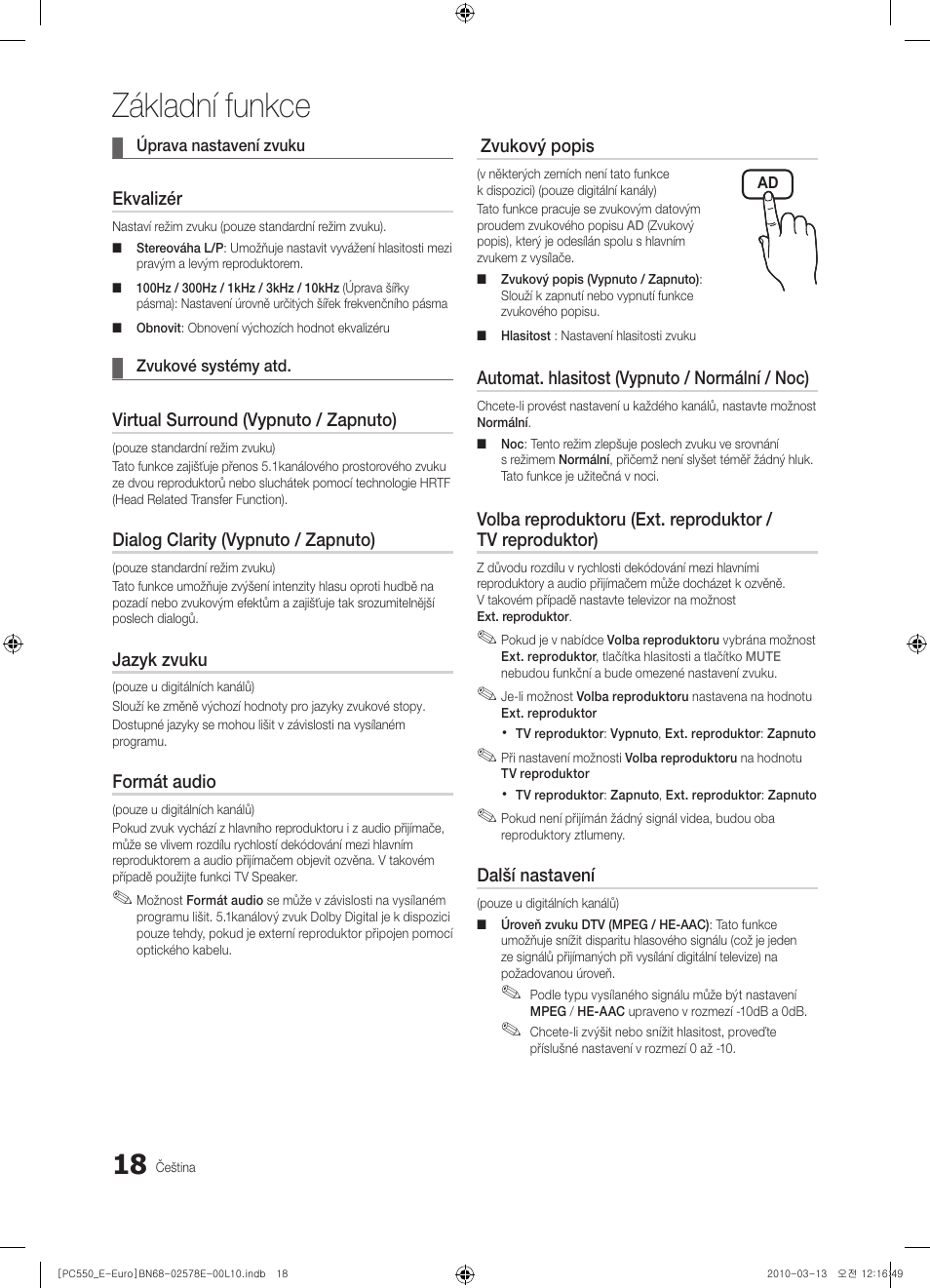 Základní funkce | Samsung PS50C550G1W User Manual | Page 318 / 501