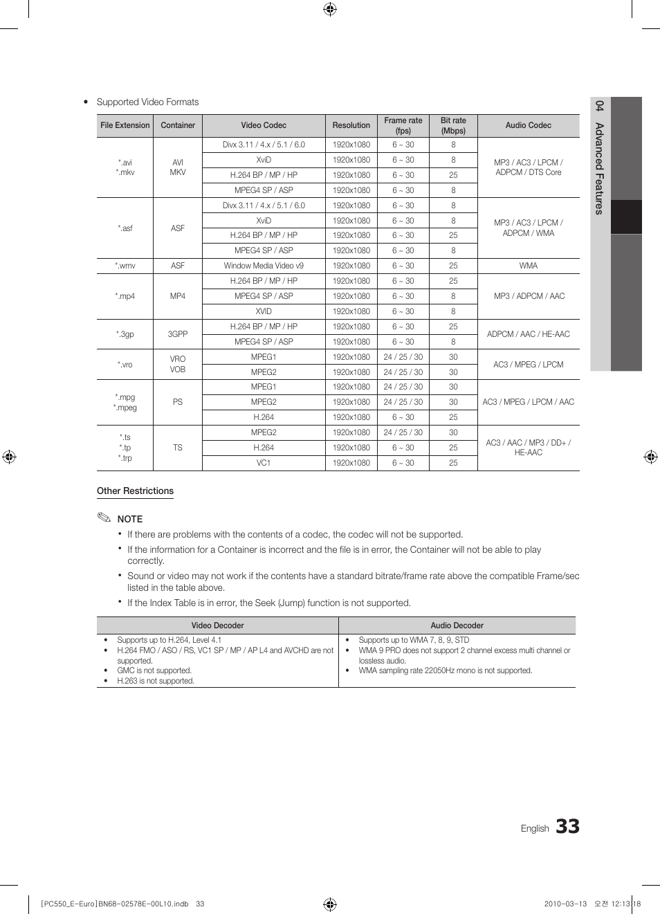 Samsung PS50C550G1W User Manual | Page 33 / 501