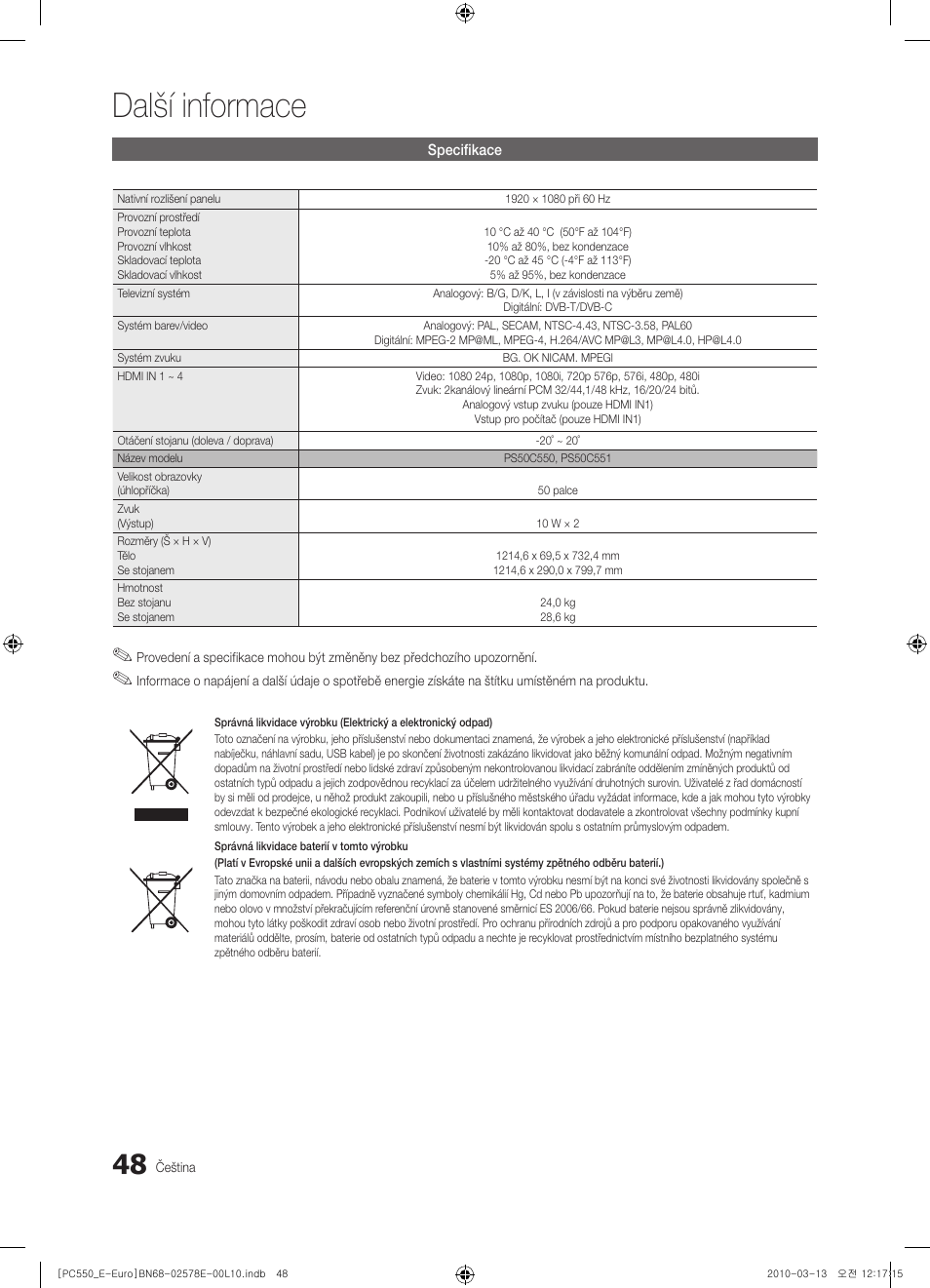 Další informace | Samsung PS50C550G1W User Manual | Page 348 / 501