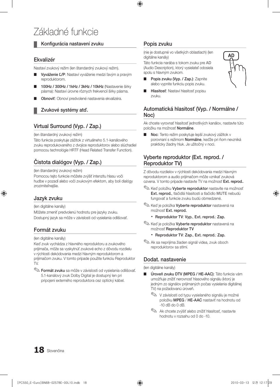 Základné funkcie | Samsung PS50C550G1W User Manual | Page 368 / 501