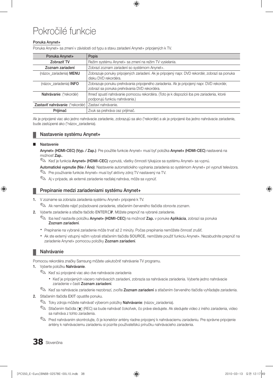 Pokročilé funkcie | Samsung PS50C550G1W User Manual | Page 388 / 501