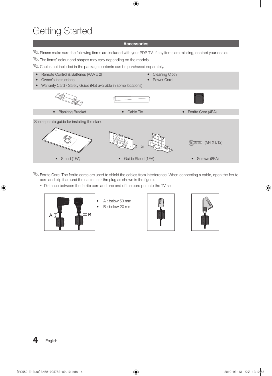 Getting started | Samsung PS50C550G1W User Manual | Page 4 / 501