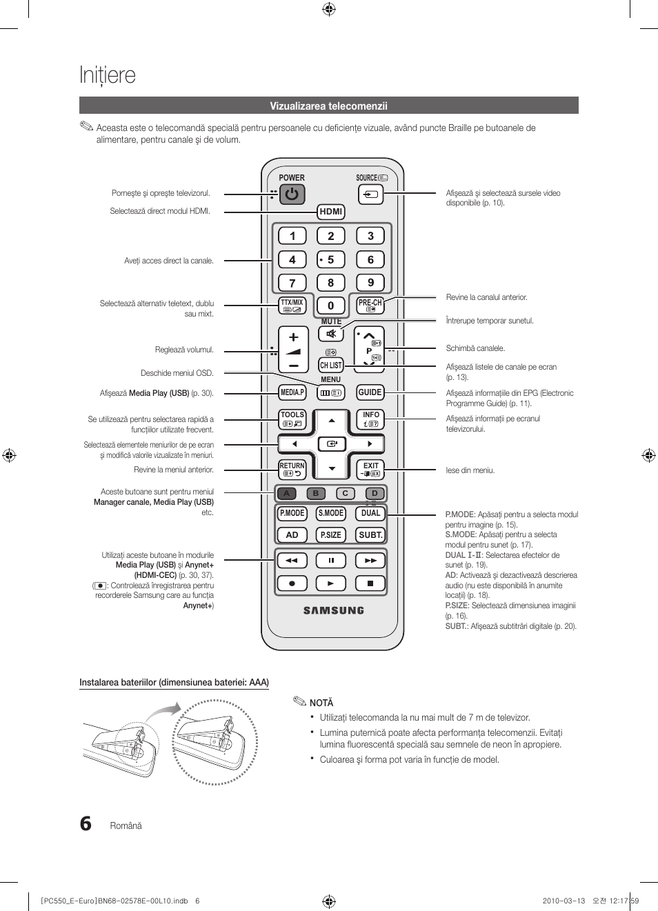 Iniţiere | Samsung PS50C550G1W User Manual | Page 406 / 501