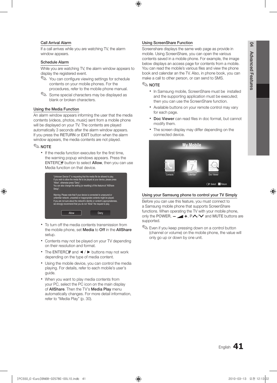 Samsung PS50C550G1W User Manual | Page 41 / 501