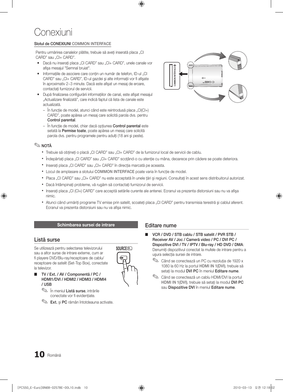 Conexiuni | Samsung PS50C550G1W User Manual | Page 410 / 501