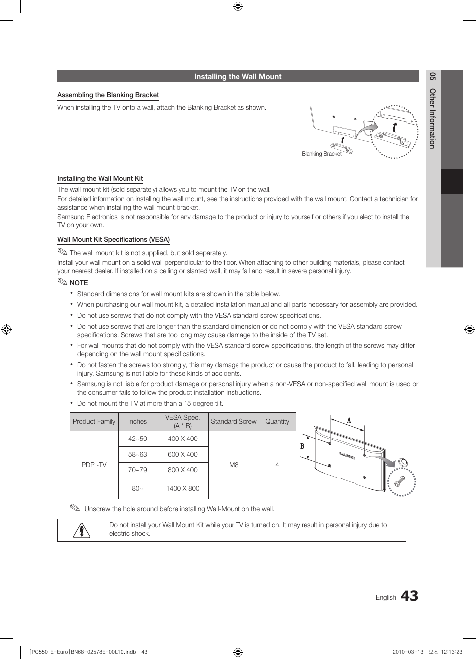 Samsung PS50C550G1W User Manual | Page 43 / 501