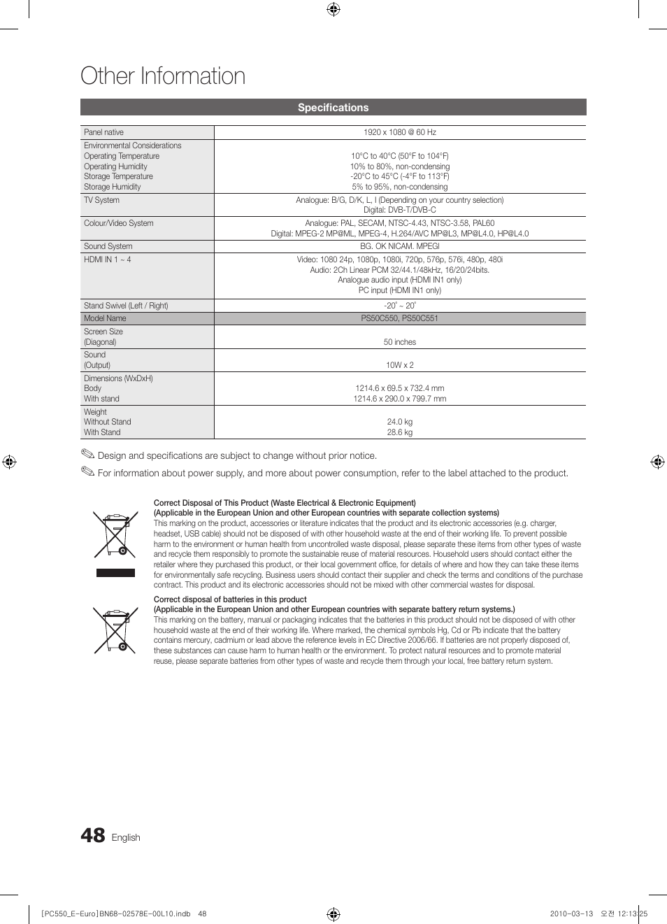 Other information | Samsung PS50C550G1W User Manual | Page 48 / 501