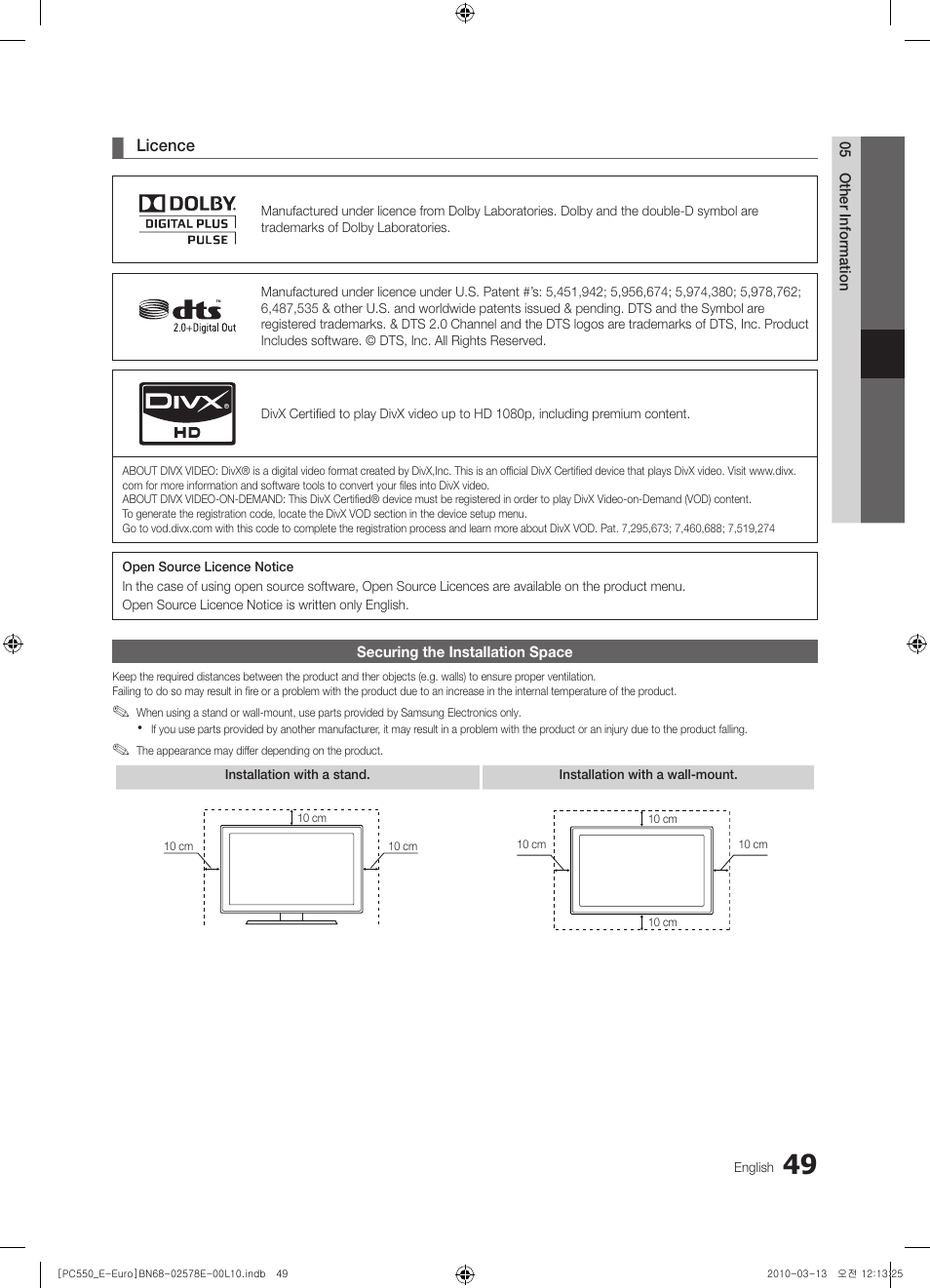 Samsung PS50C550G1W User Manual | Page 49 / 501