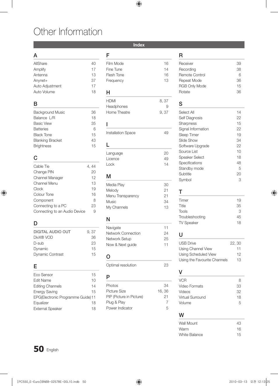 Other information | Samsung PS50C550G1W User Manual | Page 50 / 501