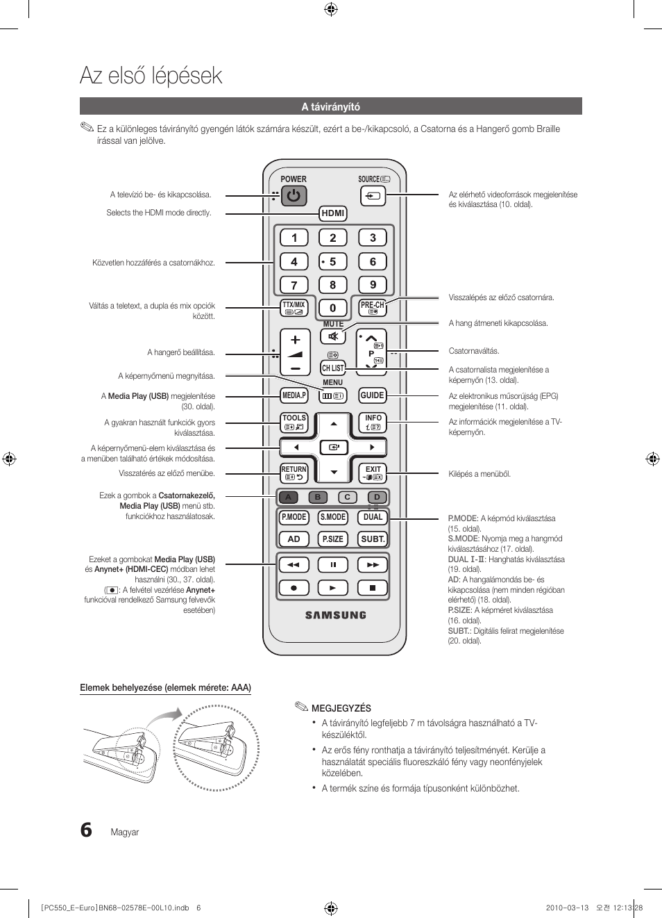 Az első lépések | Samsung PS50C550G1W User Manual | Page 56 / 501