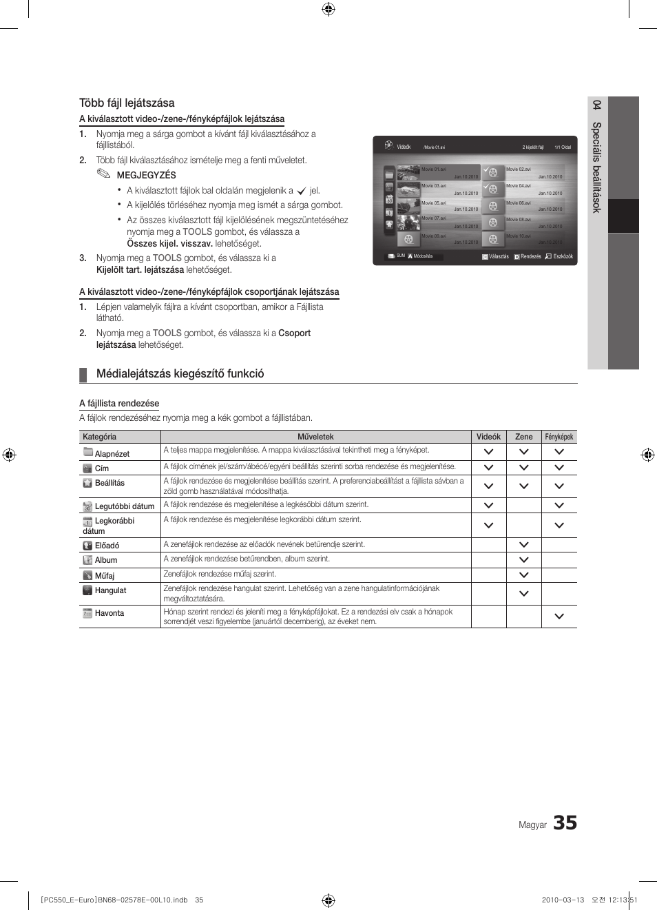 Több fájl lejátszása, Médialejátszás kiegészítő funkció | Samsung PS50C550G1W User Manual | Page 85 / 501