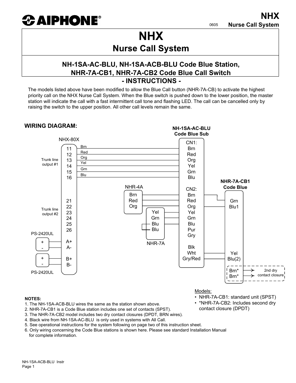 Aiphone NHX NH-1SA-AC-BLU User Manual | 2 pages