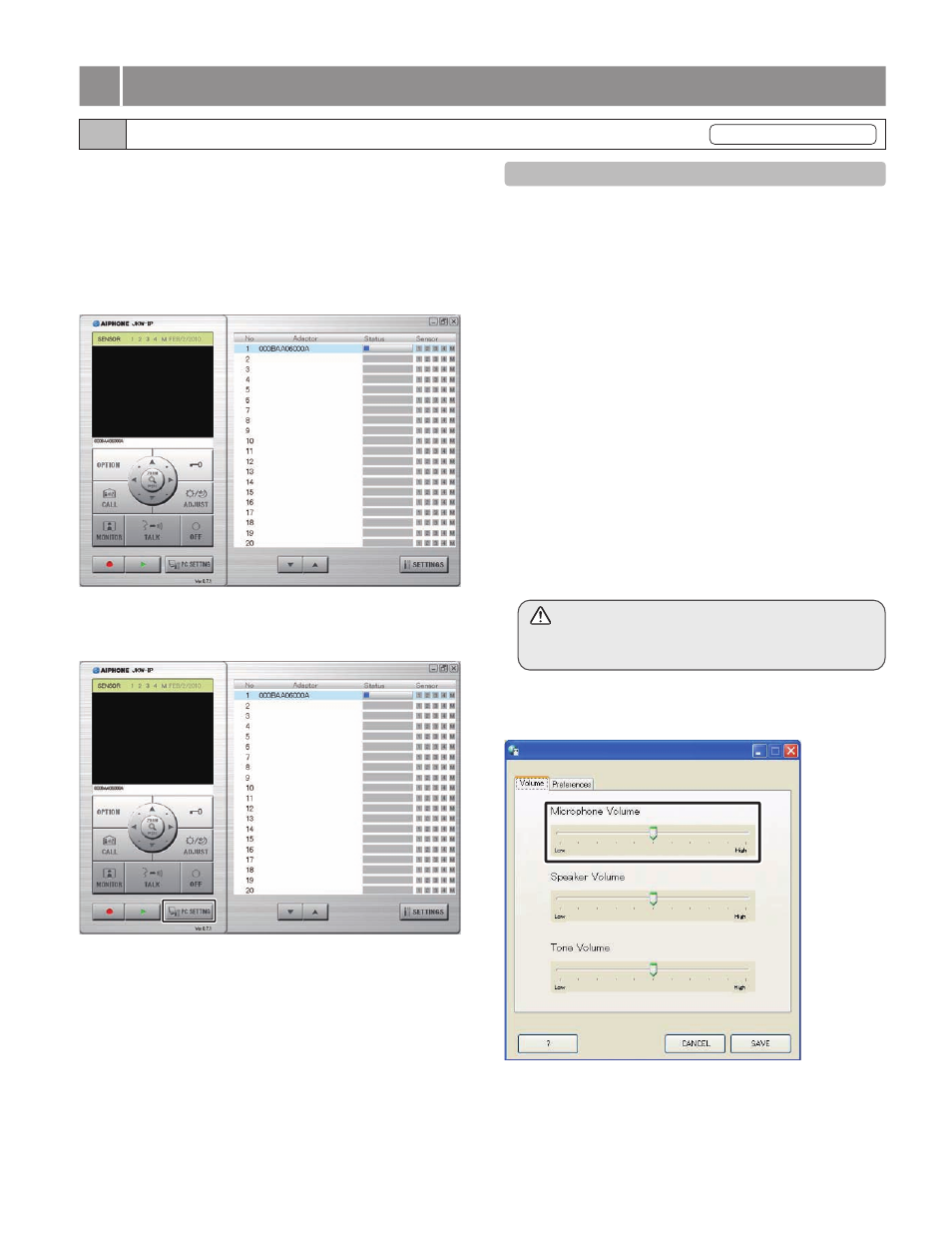 Pc application settings, 1 setting the pc application | Aiphone JKW-IP User Manual | Page 35 / 56