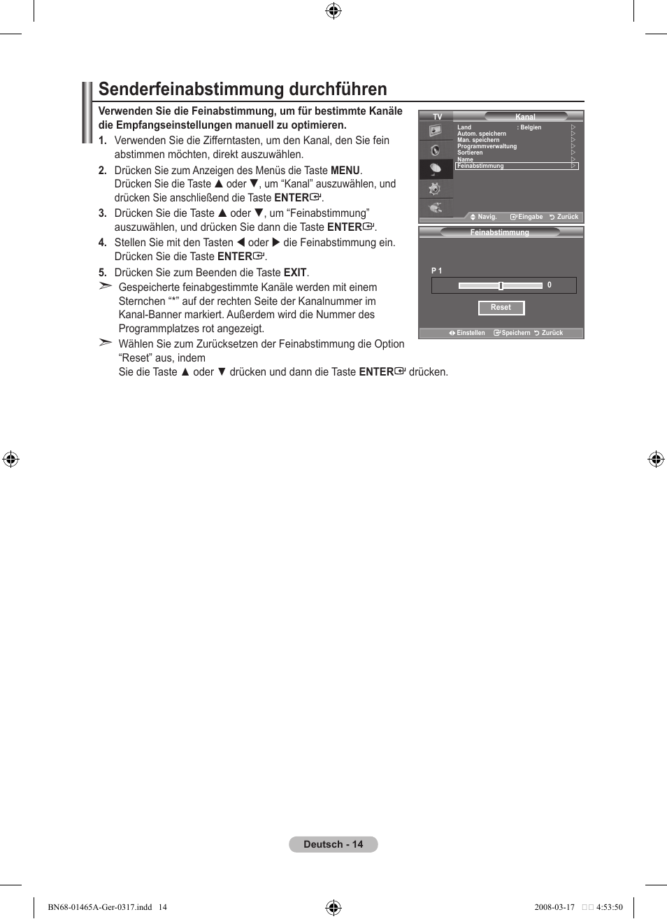Senderfeinabstimmung durchführen | Samsung LE32A431T2 User Manual | Page 100 / 509
