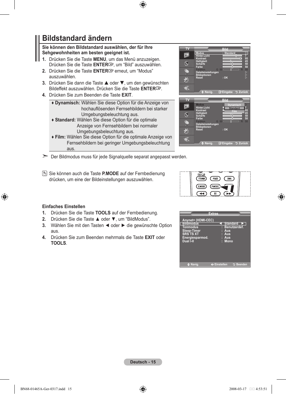 Bildstandard ändern | Samsung LE32A431T2 User Manual | Page 101 / 509