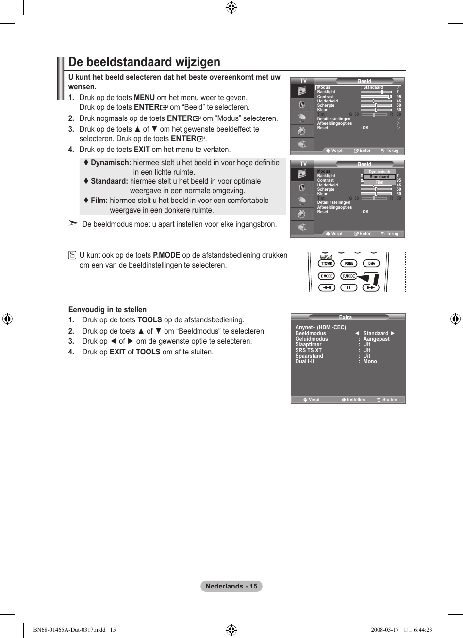 De beeldstandaard wijzigen | Samsung LE32A431T2 User Manual | Page 143 / 509