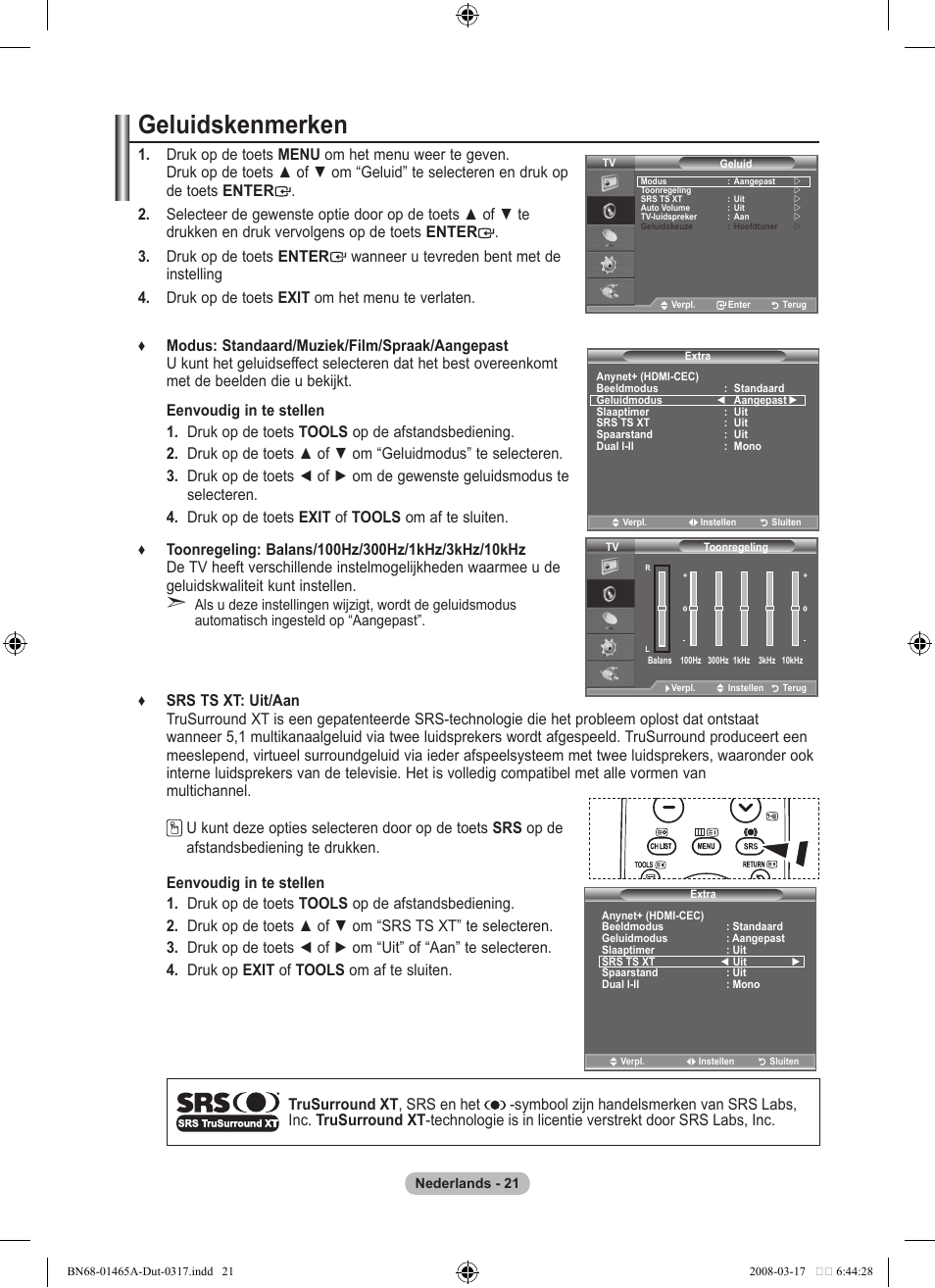 Geluidskenmerken | Samsung LE32A431T2 User Manual | Page 149 / 509