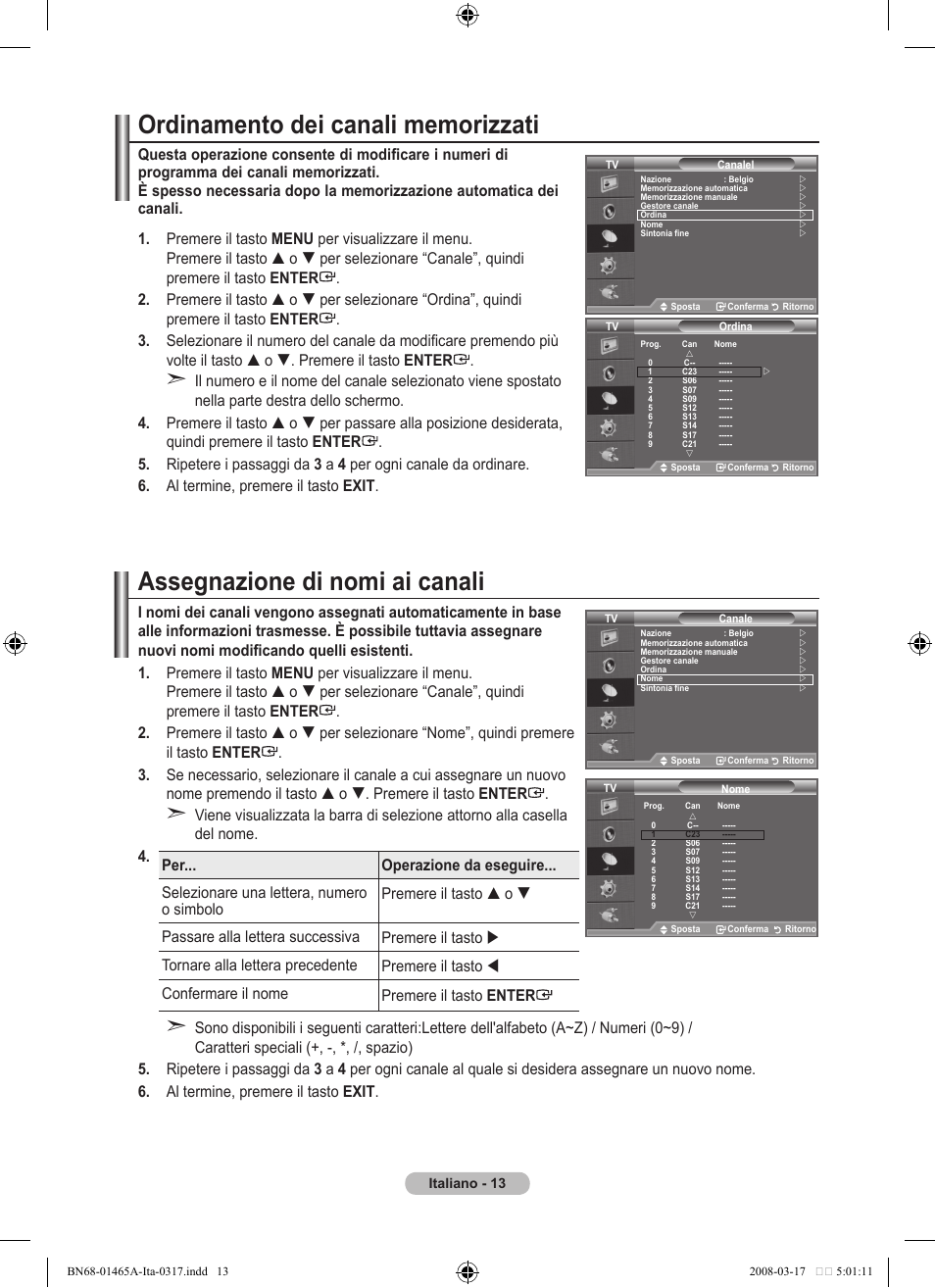 Assegnazione di nomi ai canali | Samsung LE32A431T2 User Manual | Page 183 / 509