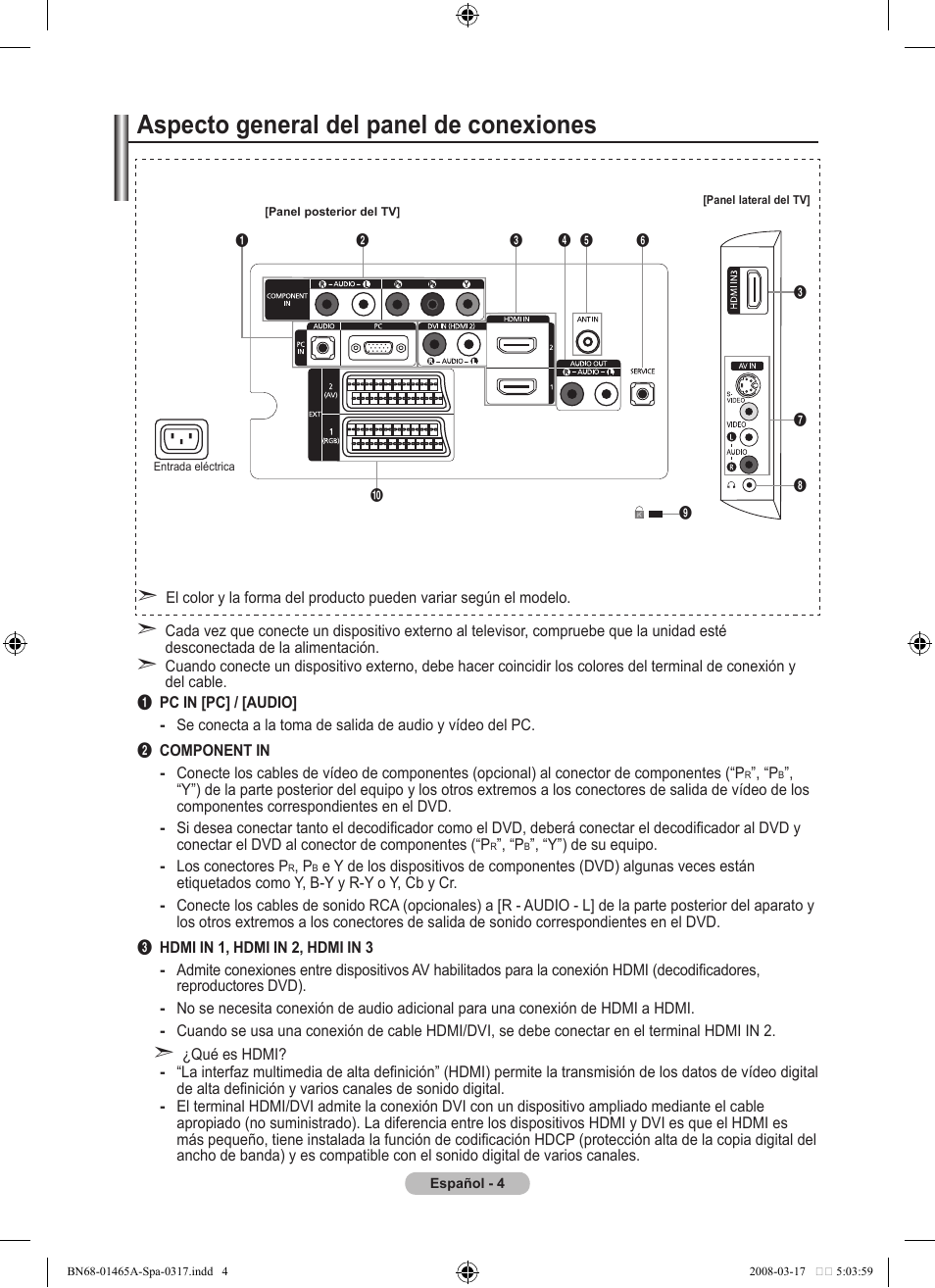 Aspecto general del panel de conexiones | Samsung LE32A431T2 User Manual | Page 218 / 509