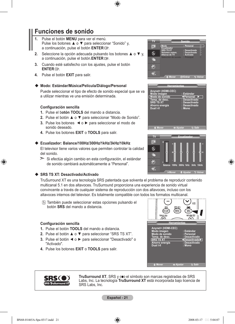 Funciones de sonido | Samsung LE32A431T2 User Manual | Page 235 / 509