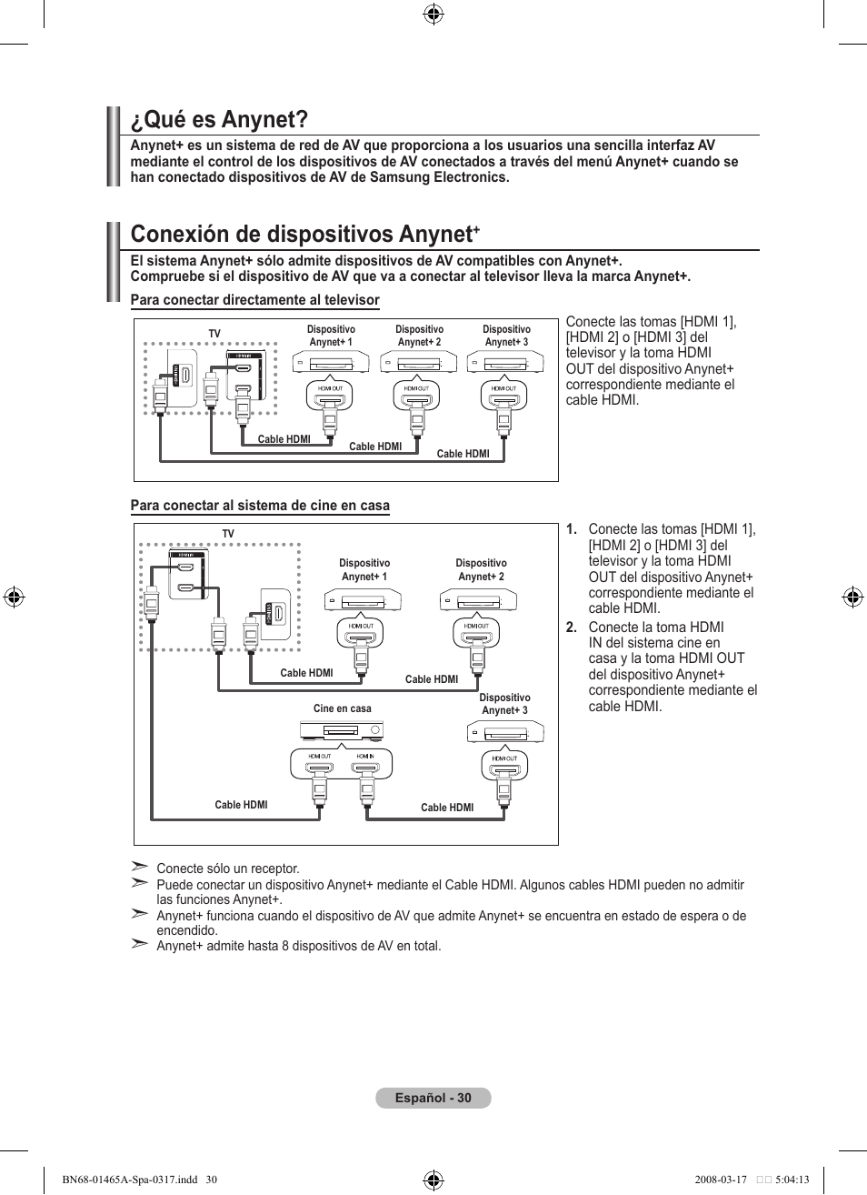 Conexión de dispositivos anynet, Qué es anynet | Samsung LE32A431T2 User Manual | Page 244 / 509