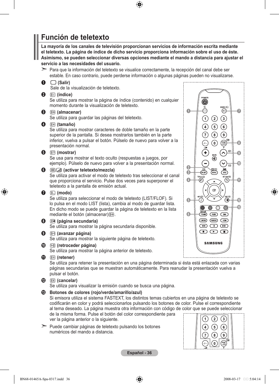 Función de teletexto | Samsung LE32A431T2 User Manual | Page 250 / 509