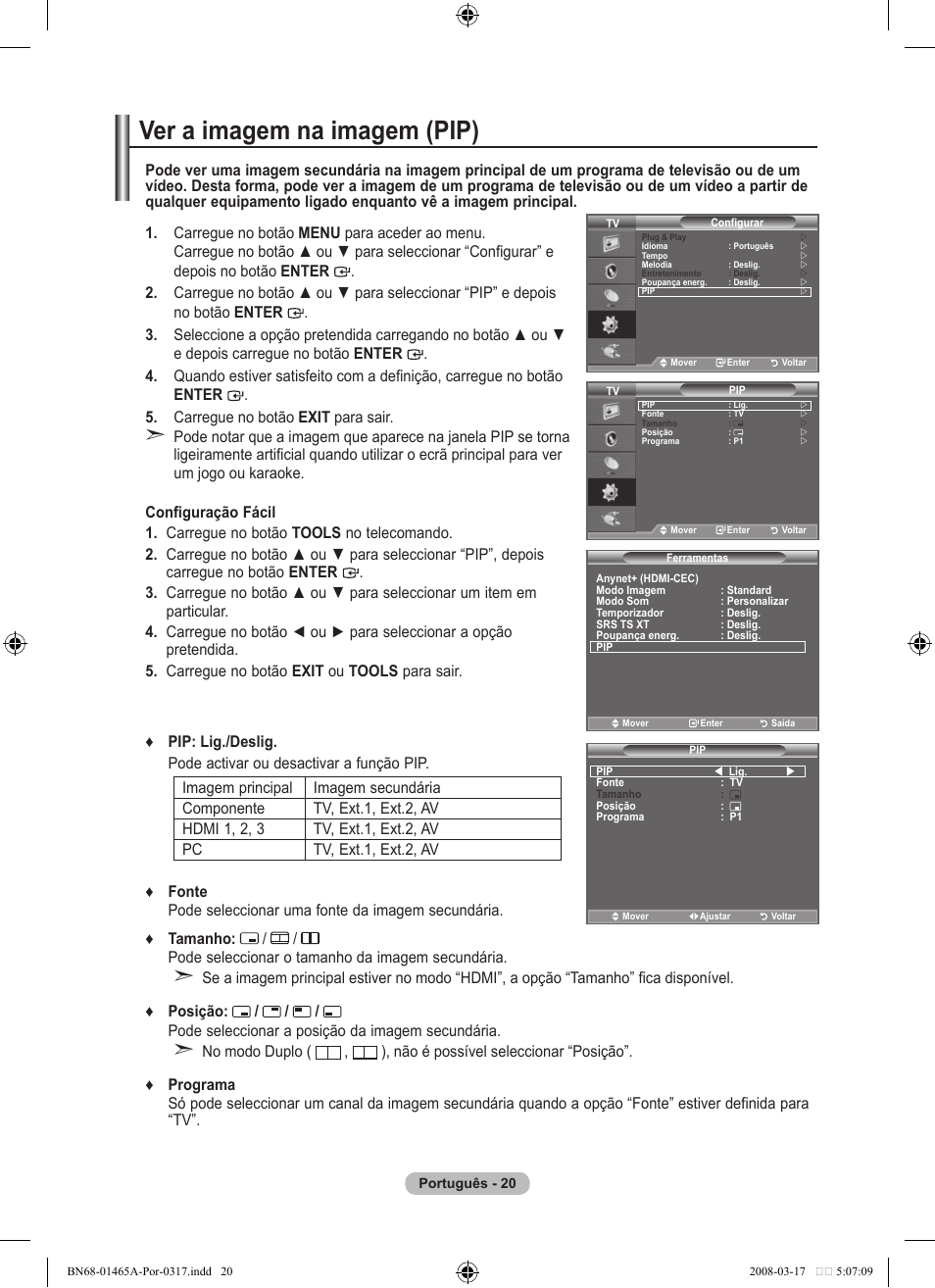 Ver a imagem na imagem (pip) | Samsung LE32A431T2 User Manual | Page 276 / 509