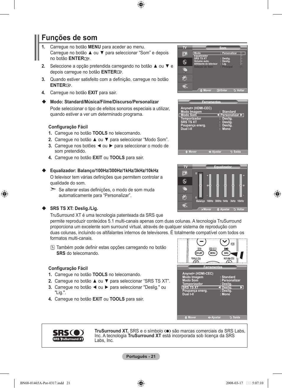 Funções de som | Samsung LE32A431T2 User Manual | Page 277 / 509