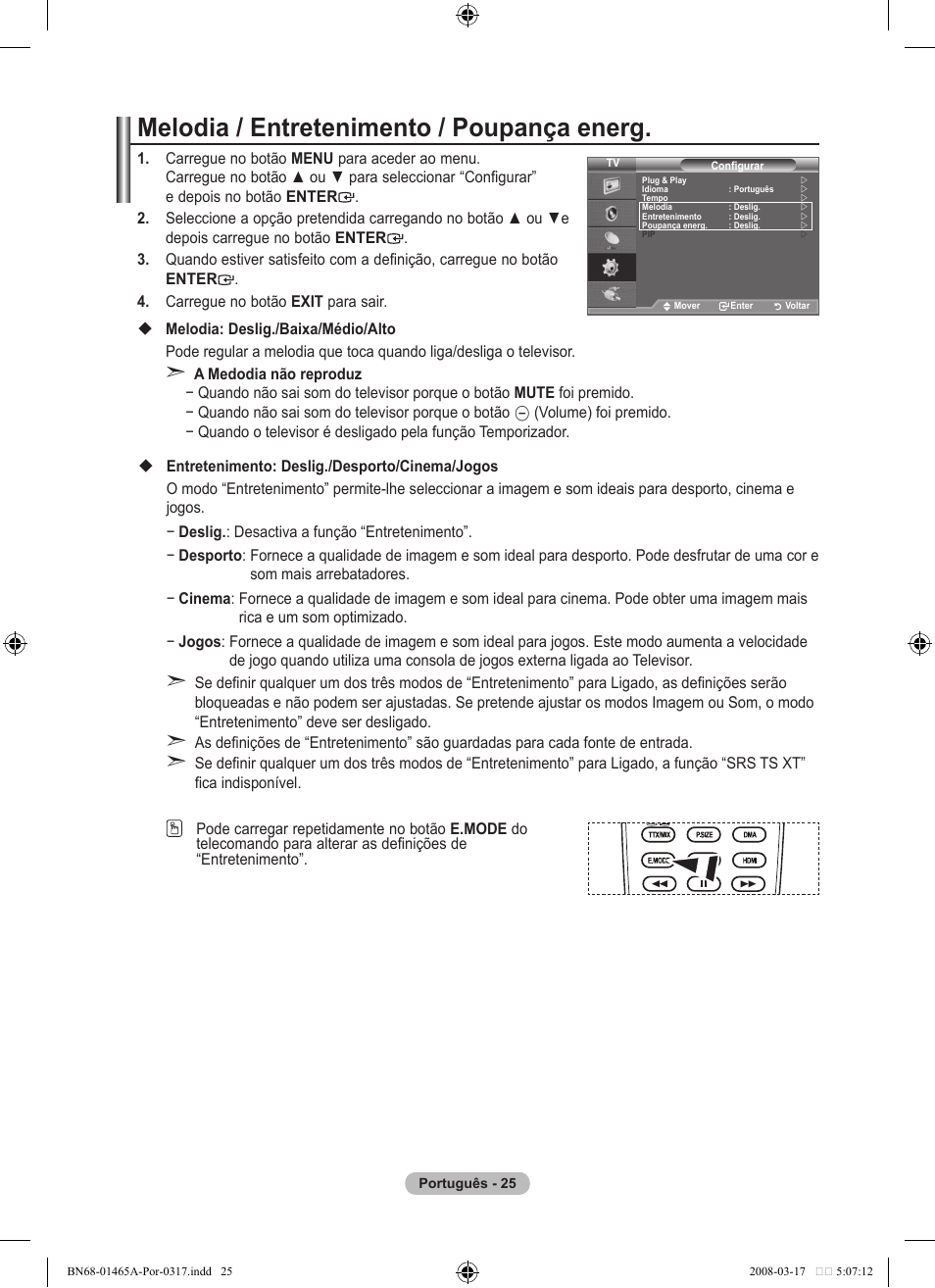 Melodia / entretenimento / poupança energ | Samsung LE32A431T2 User Manual | Page 281 / 509