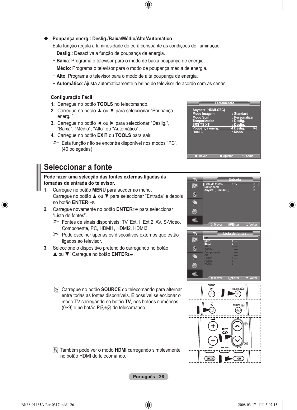 Seleccionar a fonte | Samsung LE32A431T2 User Manual | Page 282 / 509