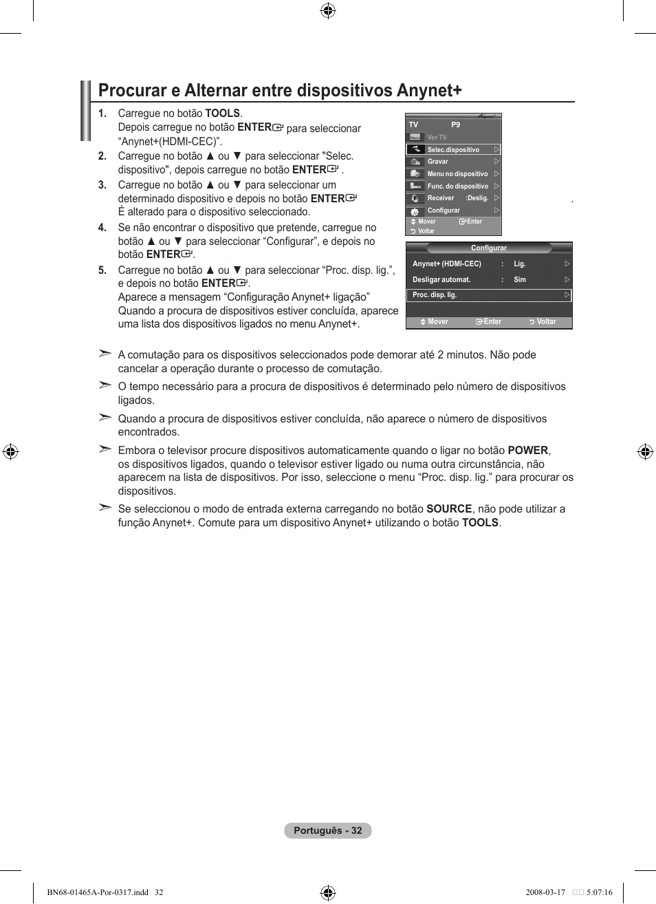 Procurar e alternar entre dispositivos anynet | Samsung LE32A431T2 User Manual | Page 288 / 509