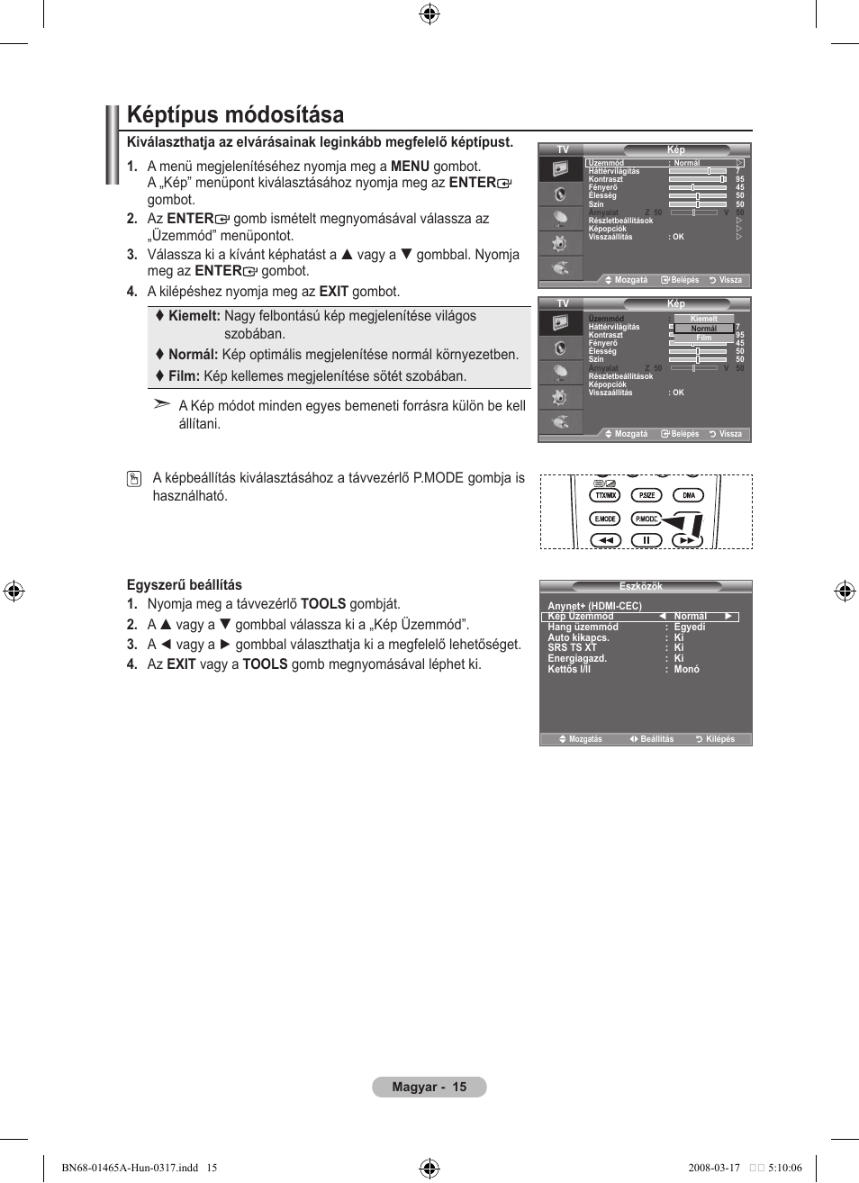 Képtípus módosítása | Samsung LE32A431T2 User Manual | Page 313 / 509