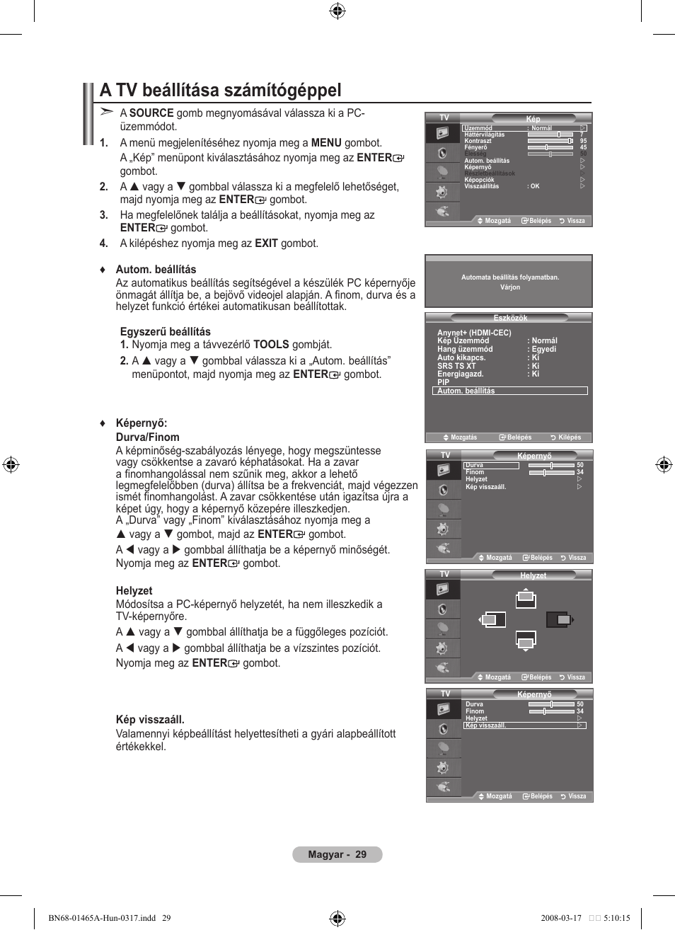 A tv beállítása számítógéppel | Samsung LE32A431T2 User Manual | Page 327 / 509