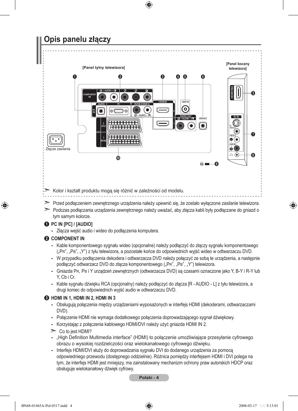 Opis panelu złączy | Samsung LE32A431T2 User Manual | Page 344 / 509