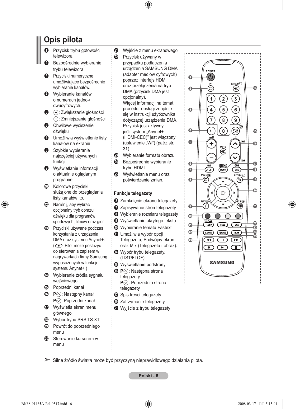 Opis pilota | Samsung LE32A431T2 User Manual | Page 346 / 509
