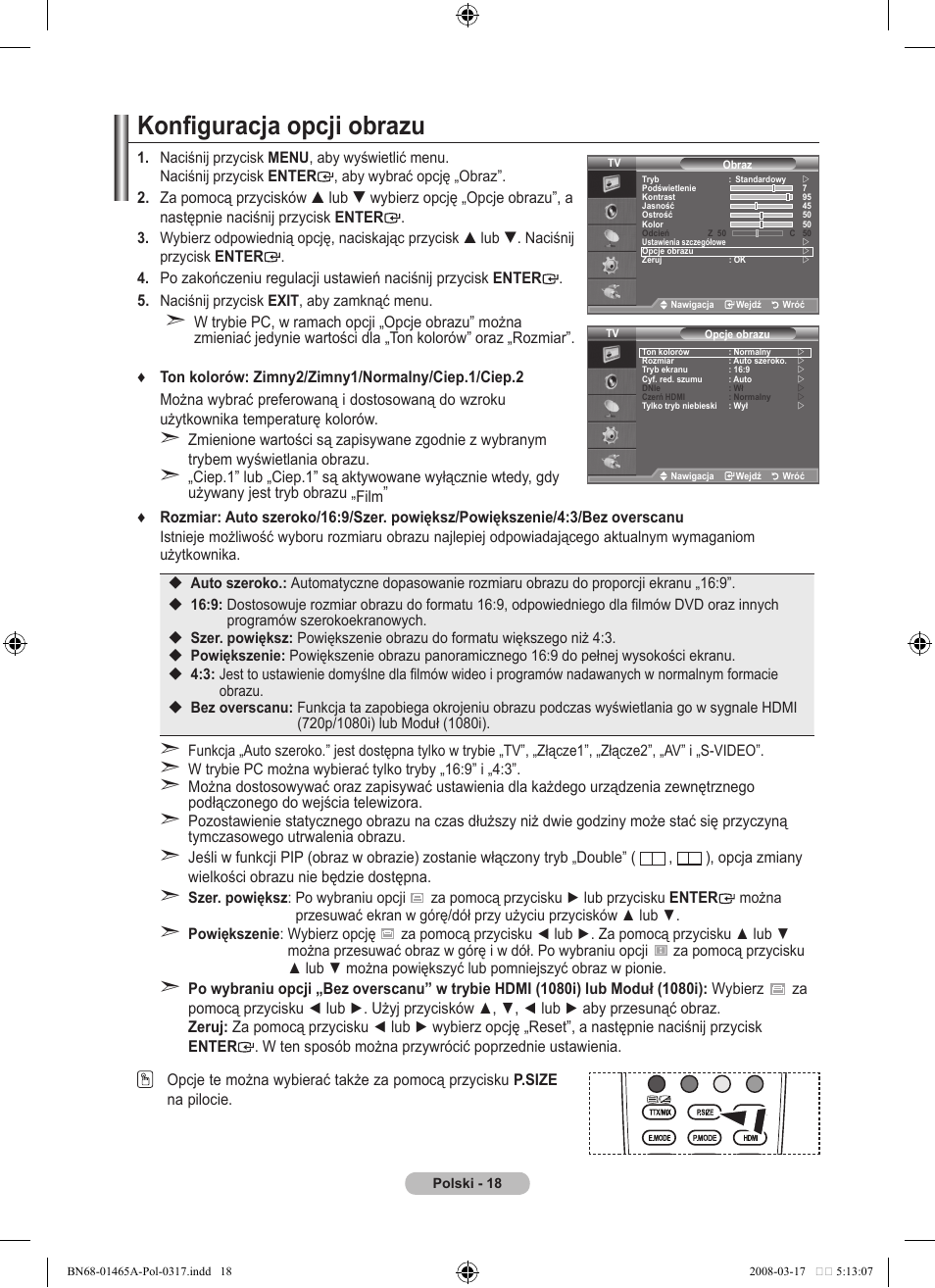 Konfiguracja opcji obrazu | Samsung LE32A431T2 User Manual | Page 358 / 509