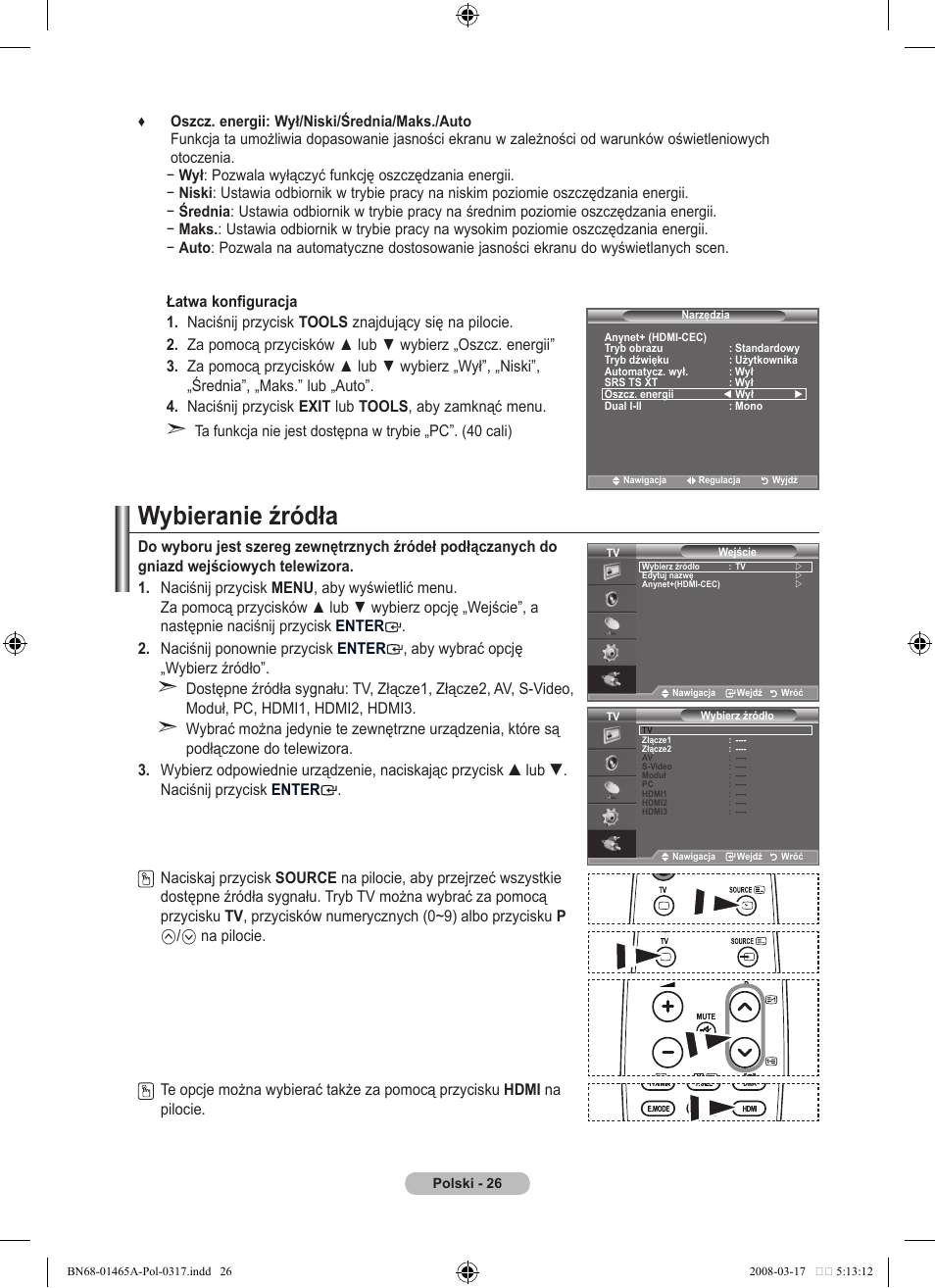 Wybieranie źródła | Samsung LE32A431T2 User Manual | Page 366 / 509