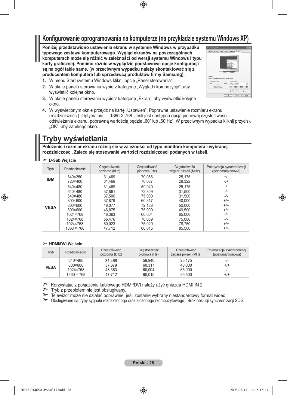 Tryby wyświetlania | Samsung LE32A431T2 User Manual | Page 368 / 509