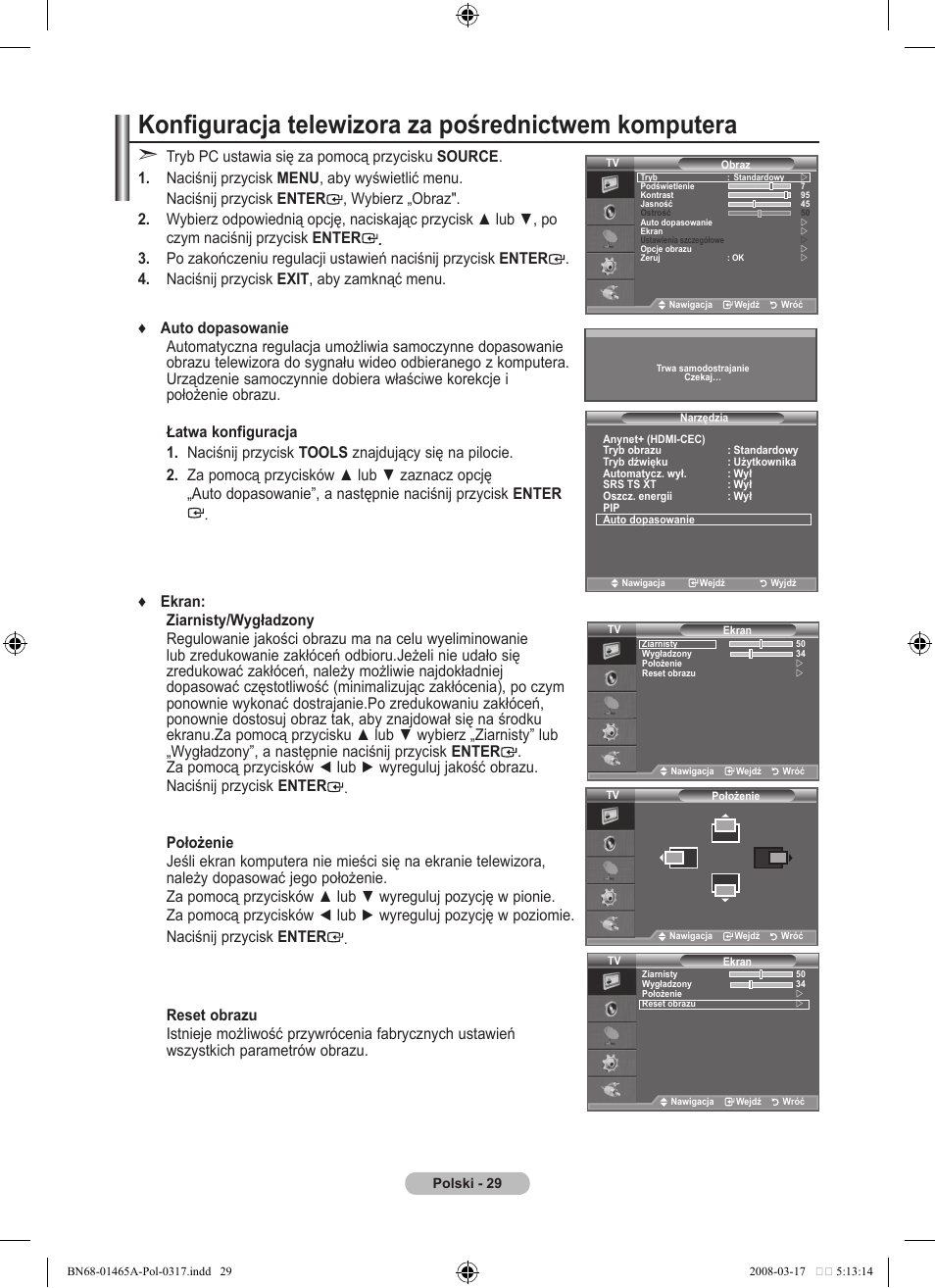 Konfiguracja telewizora za pośrednictwem komputera, Enter | Samsung LE32A431T2 User Manual | Page 369 / 509