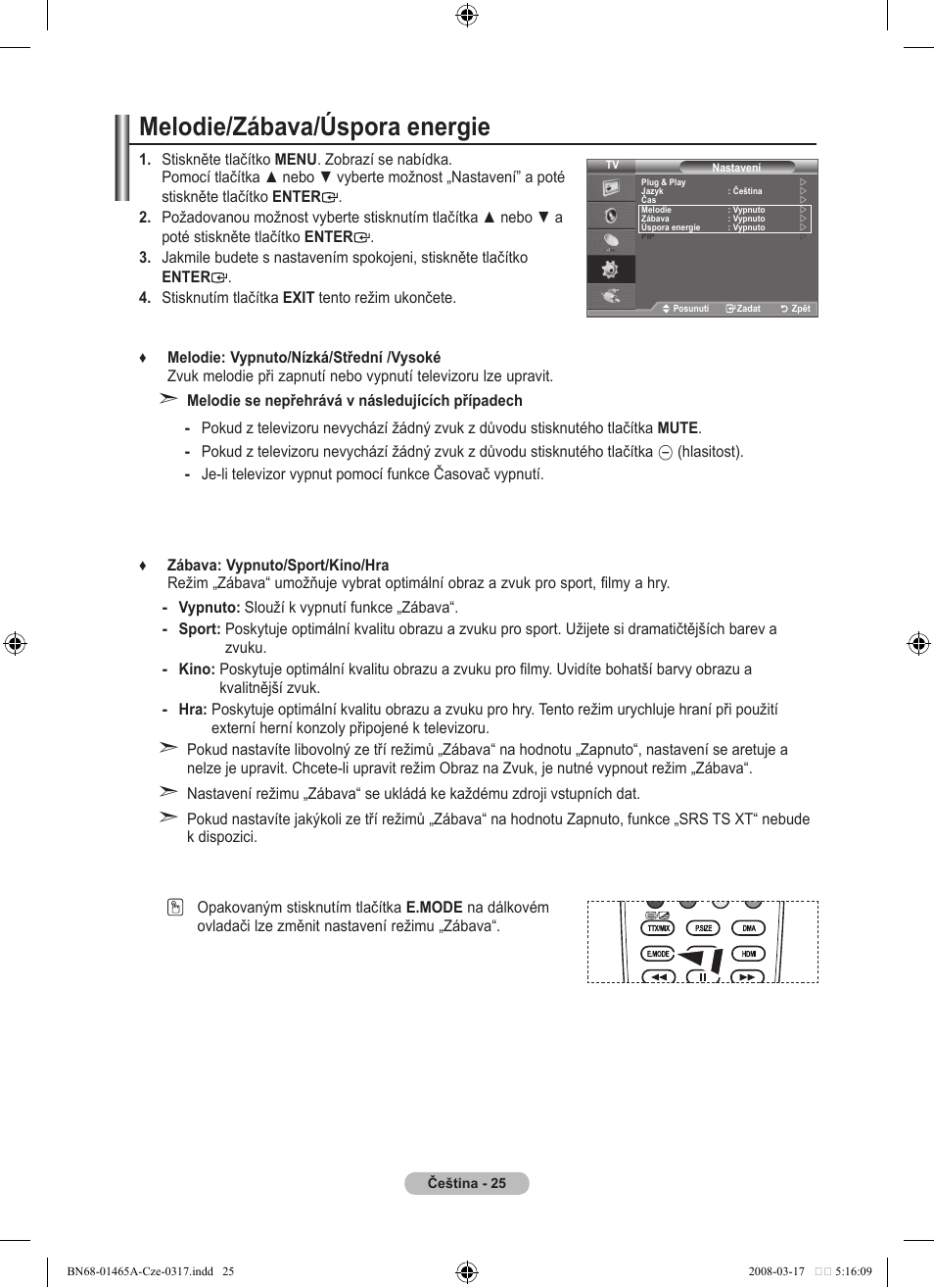 Melodie/zábava/úspora energie | Samsung LE32A431T2 User Manual | Page 407 / 509