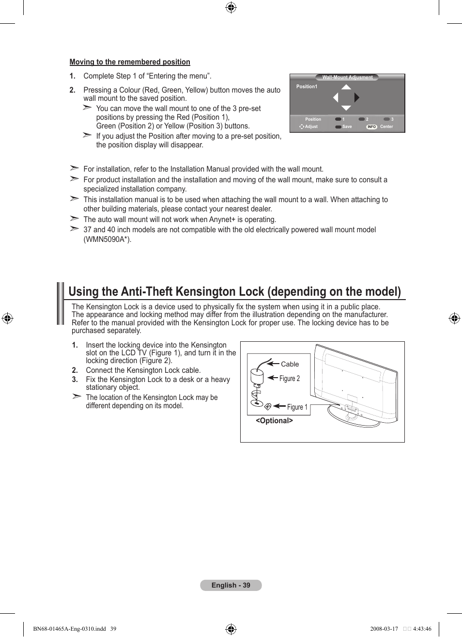 Using the anti-theft kensington lock | Samsung LE32A431T2 User Manual | Page 41 / 509