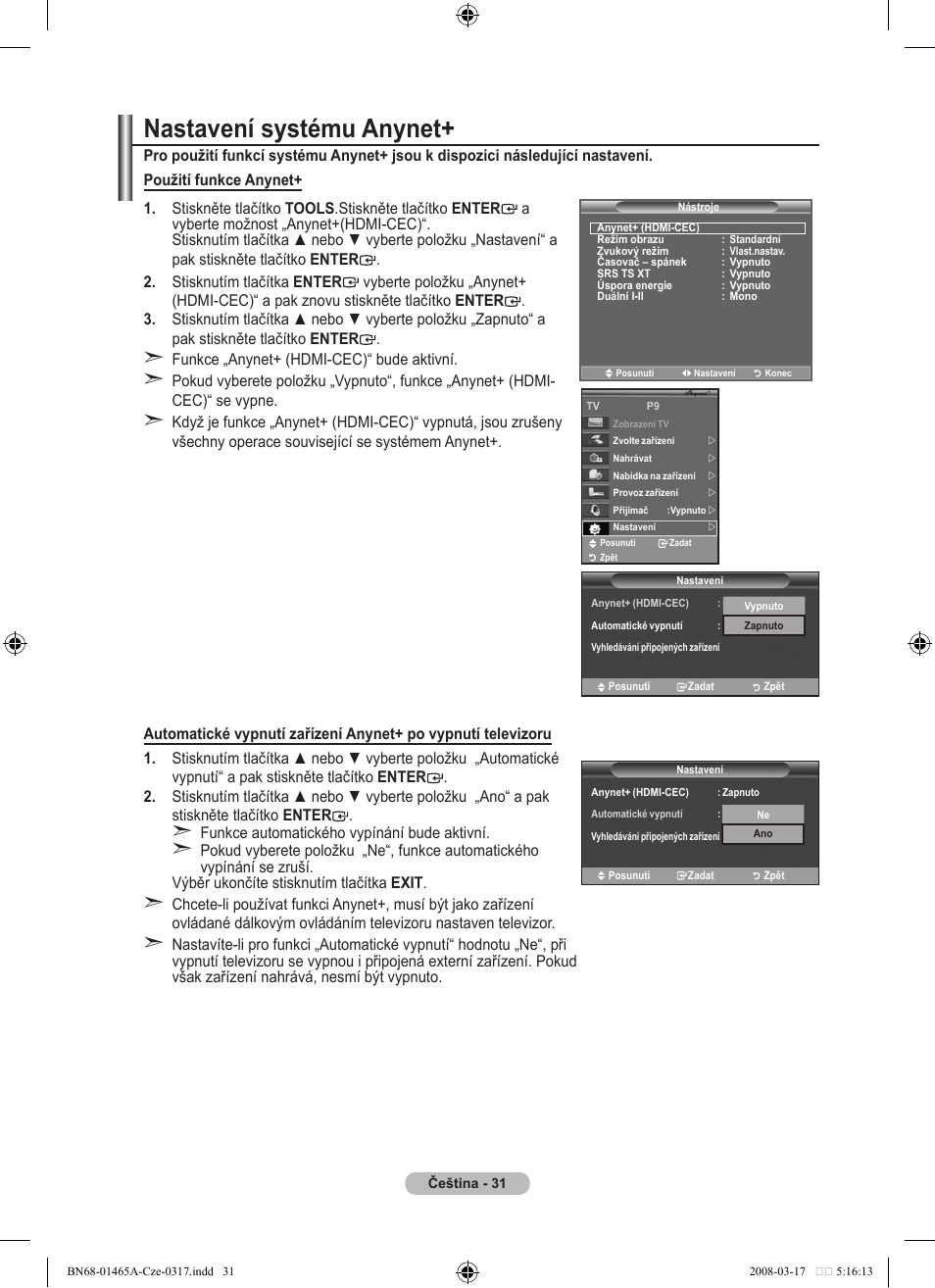 Nastavení systému anynet | Samsung LE32A431T2 User Manual | Page 413 / 509