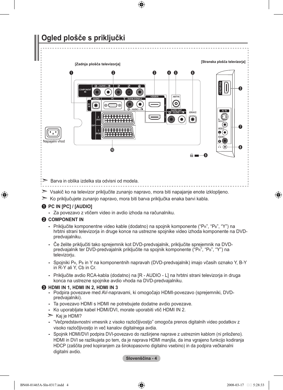 Ogled plošče s priključki | Samsung LE32A431T2 User Manual | Page 470 / 509