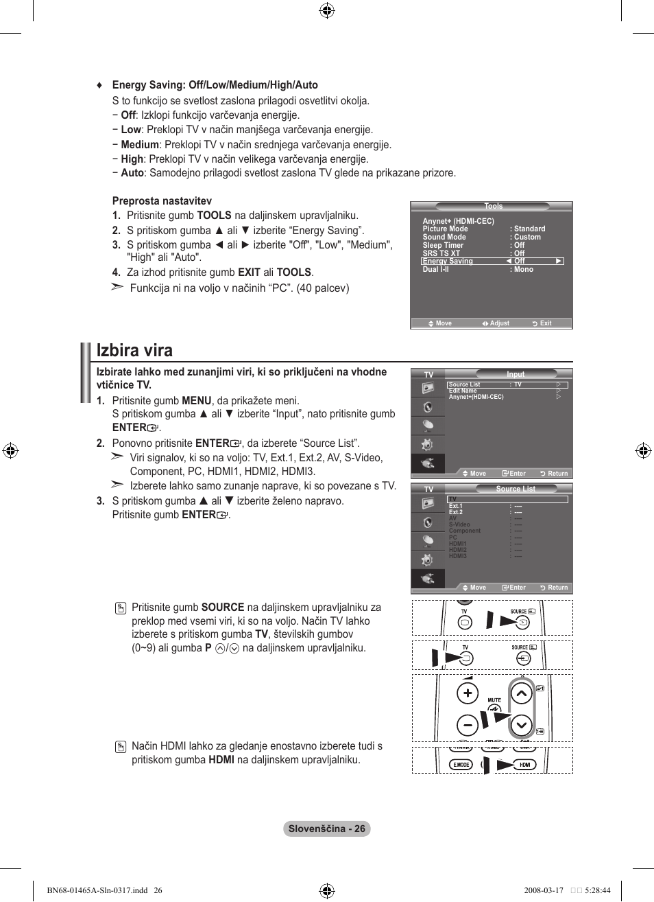 Izbira vira | Samsung LE32A431T2 User Manual | Page 492 / 509