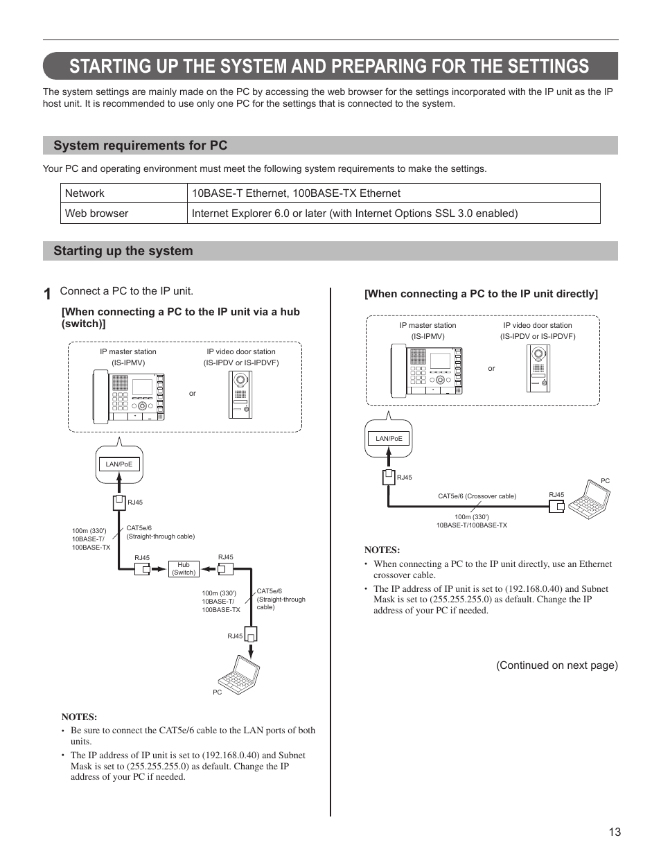 System requirements for pc, Starting up the system | Aiphone FK1629 B 0811YZ User Manual | Page 13 / 31